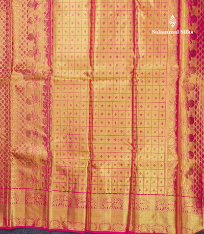 Magenta Pink Tissue Grand Bridal Pure Kanjivaram Silk Saree With Self Border