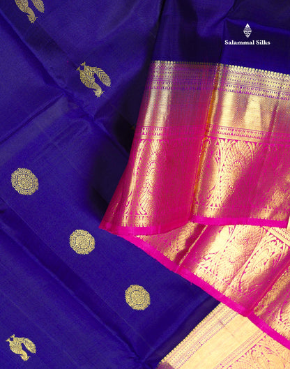 Kanjivaram Violet Traditional Pure Silk Saree With Magenta Rose Border