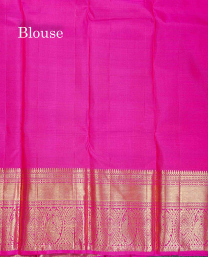 Kanjivaram Violet Traditional Pure Silk Saree With Magenta Rose Border
