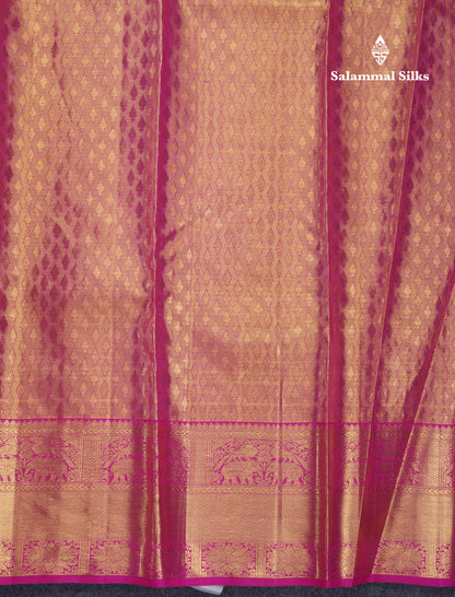 Magenta Pink Tissue Grand Bridal Pure Kanjivaram Silk Saree With Self Border