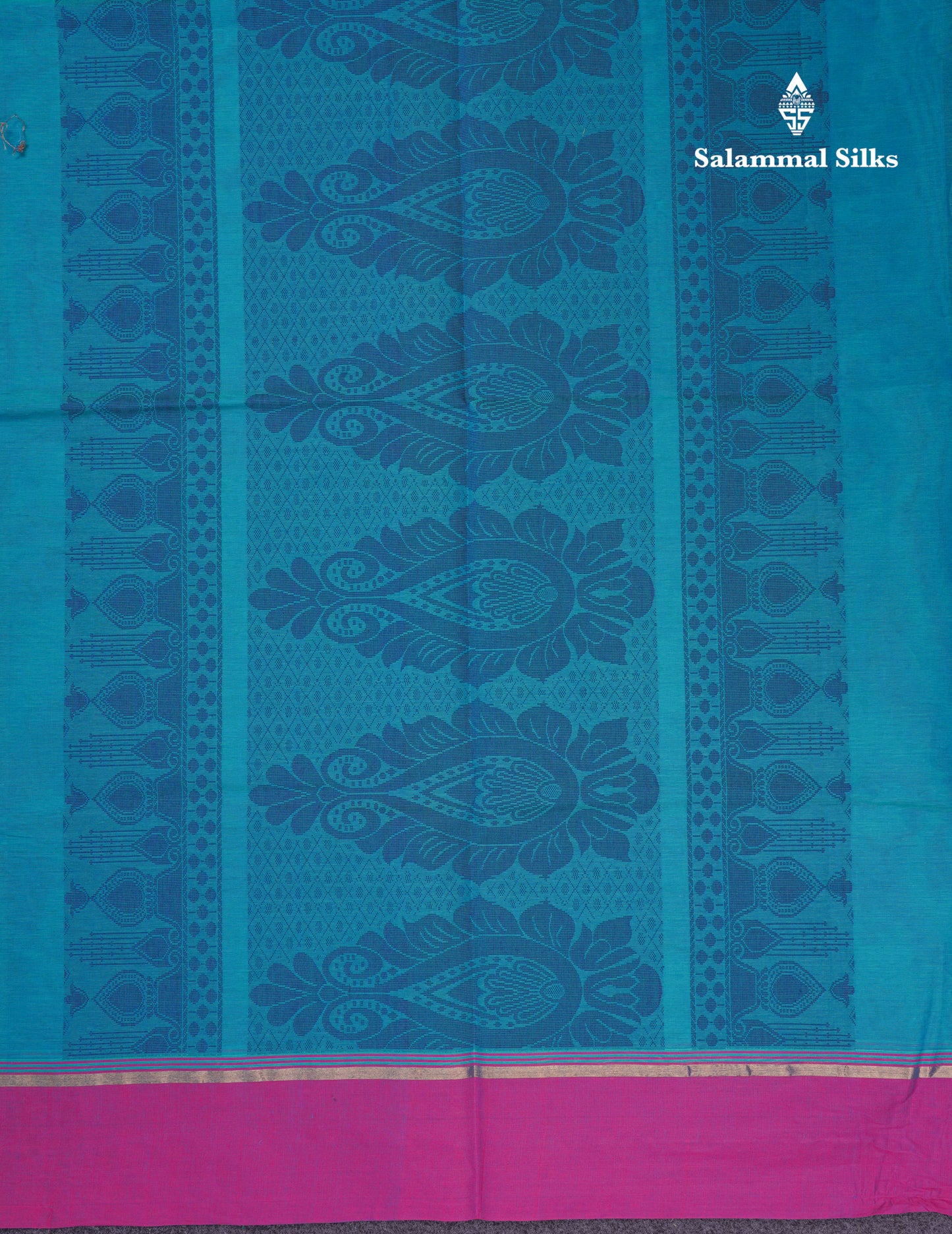 Beautiful Ramar Blue Thread Work Buttas Pure Cotton Saree With Contrast Violet Border
