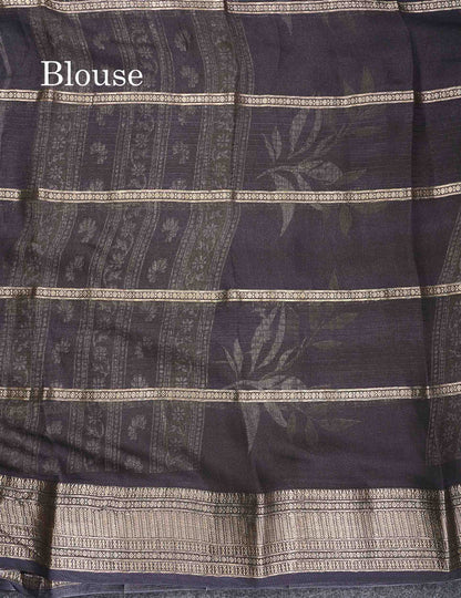 Semi Crepe Silk Saree - Half White Colour Body With Contrast Black Fancy Border