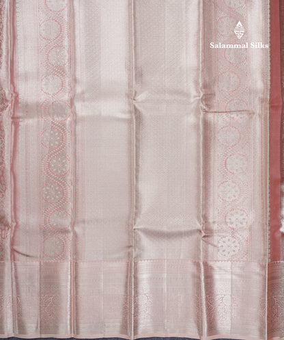 Beautiful Peach Tissue Grand Bridal Pure Kanjivaram Silk Saree With Evening Morning Border