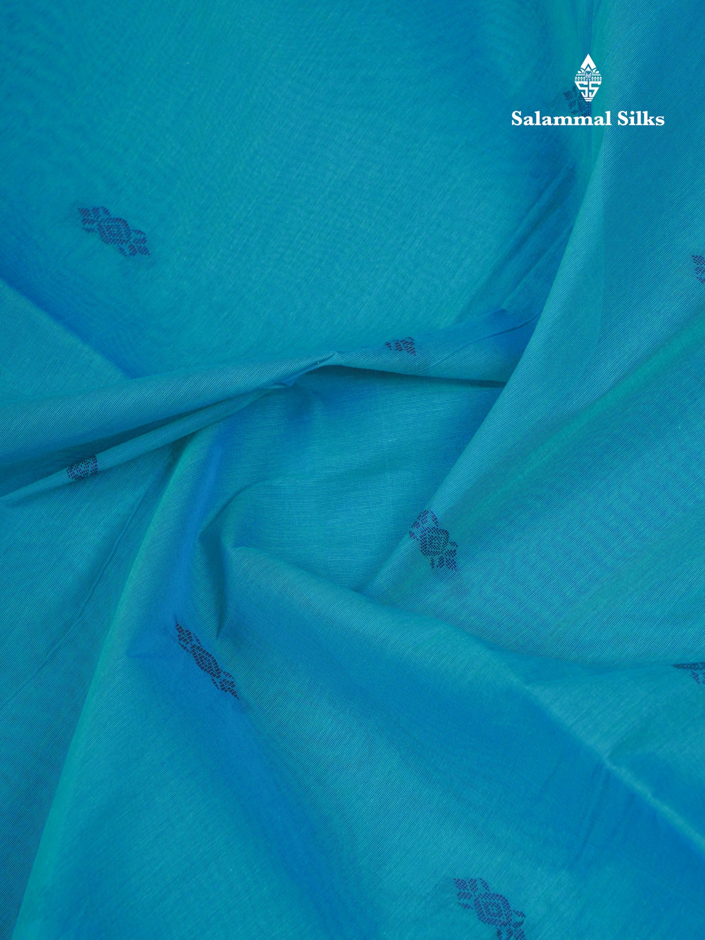 Beautiful Ramar Blue Thread Work Buttas Pure Cotton Saree With Contrast Violet Border