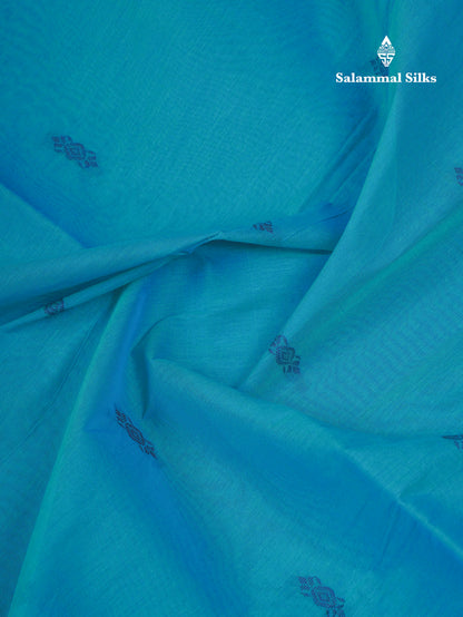 Beautiful Ramar Blue Thread Work Buttas Pure Cotton Saree With Contrast Violet Border