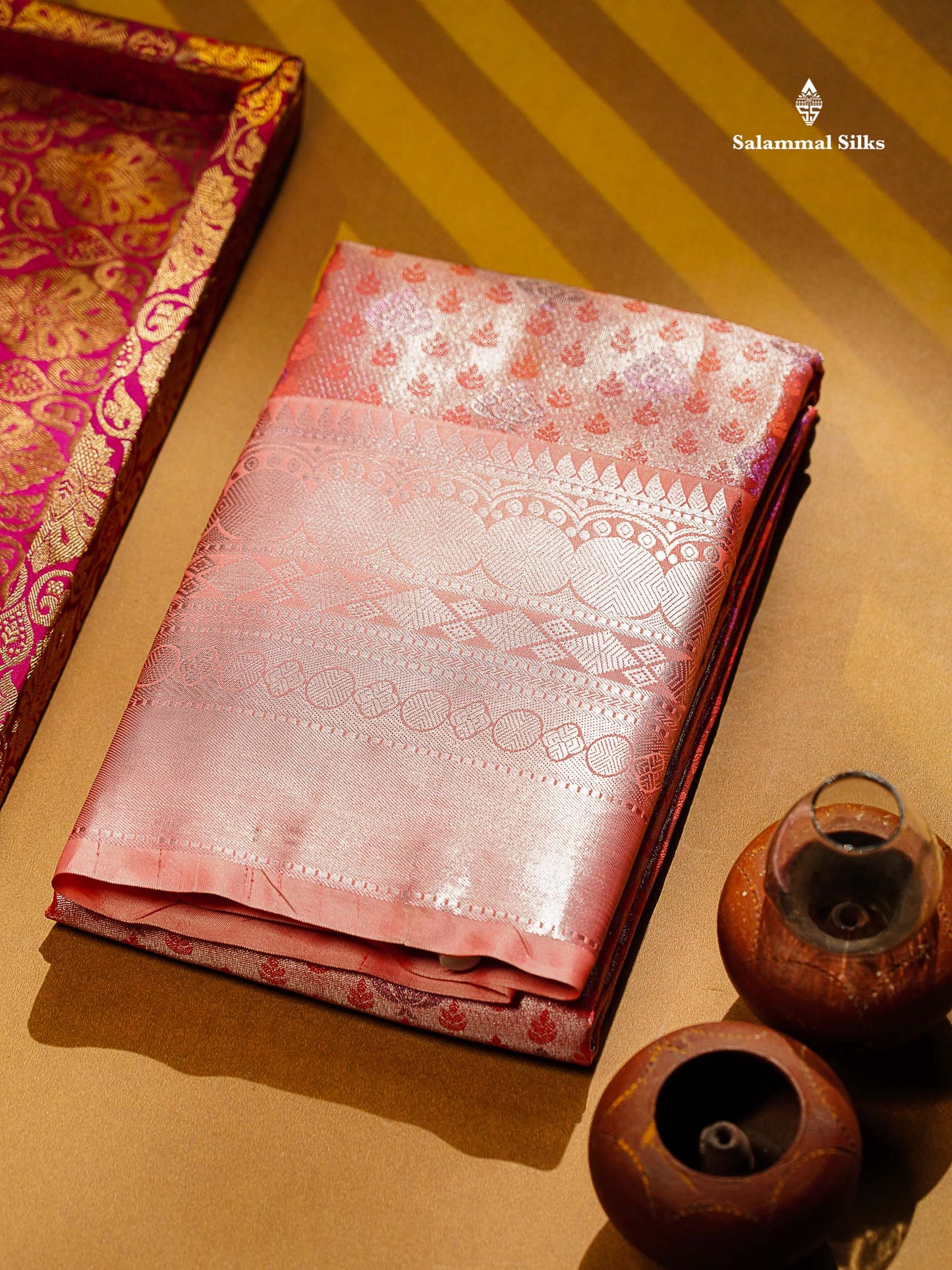 Beautiful Ice Blue Semi Silk Saree With Traditional Evening Morning Border
