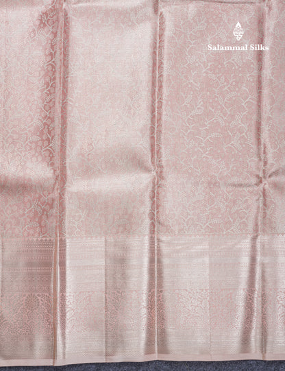 Beautiful Peach Tissue Grand Bridal Pure Kanjivaram Silk Saree With Evening Morning Border