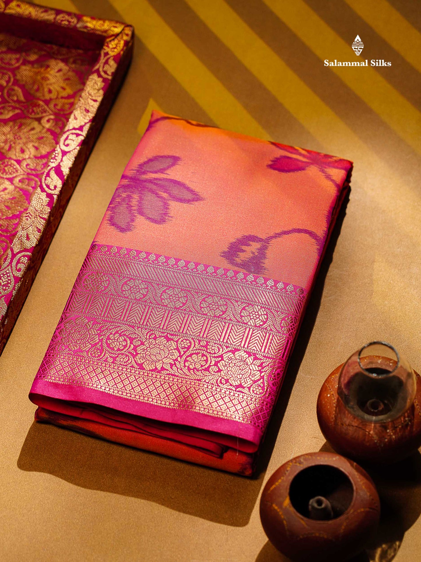 Beautiful Dual Tone Pink Pochampalli Design Semi Silk Saree With Contrast Magenta Pink Traditional Border