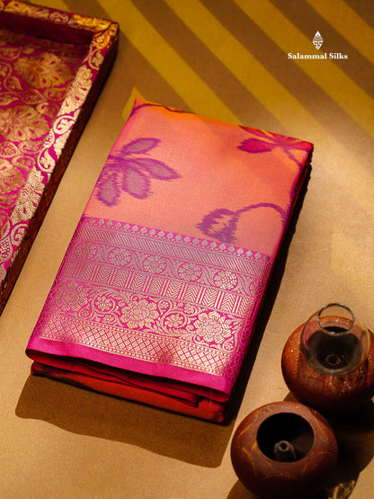 Beautiful Dual Tone Pink Pochampalli Design Semi Silk Saree With Contrast Magenta Pink Traditional Border