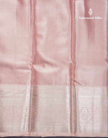 Beautiful Peach Tissue Grand Bridal Pure Kanjivaram Silk Saree With Evening Morning Border