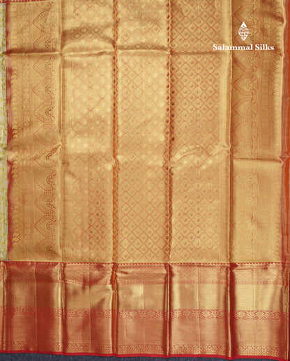 Golden Yellow Beautiful Tissue Grand Bridal Pure Kanjivaram Silk Saree With Maroon Evening Morning Border