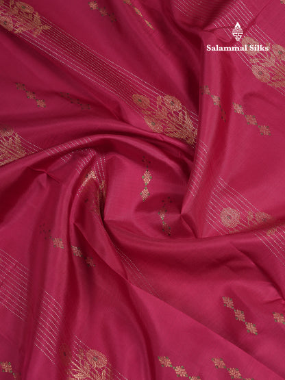Beautiful Redish Magenta Fancy Pure Kanjivaram Silk Saree With Contrast Manthulir Yellow Blouse