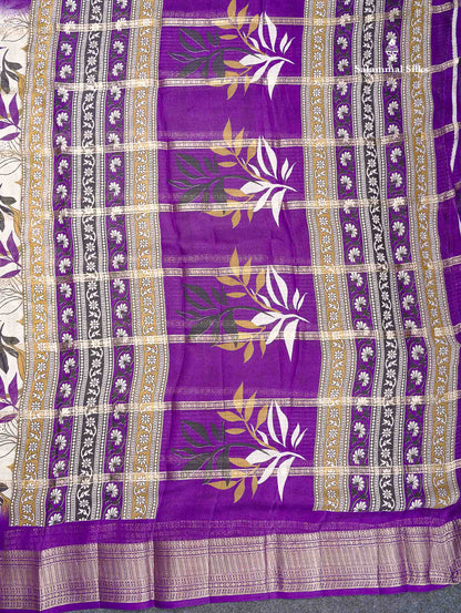 Semi Crepe Silk Saree - Half White Colour Body With Contrast Black Fancy Border