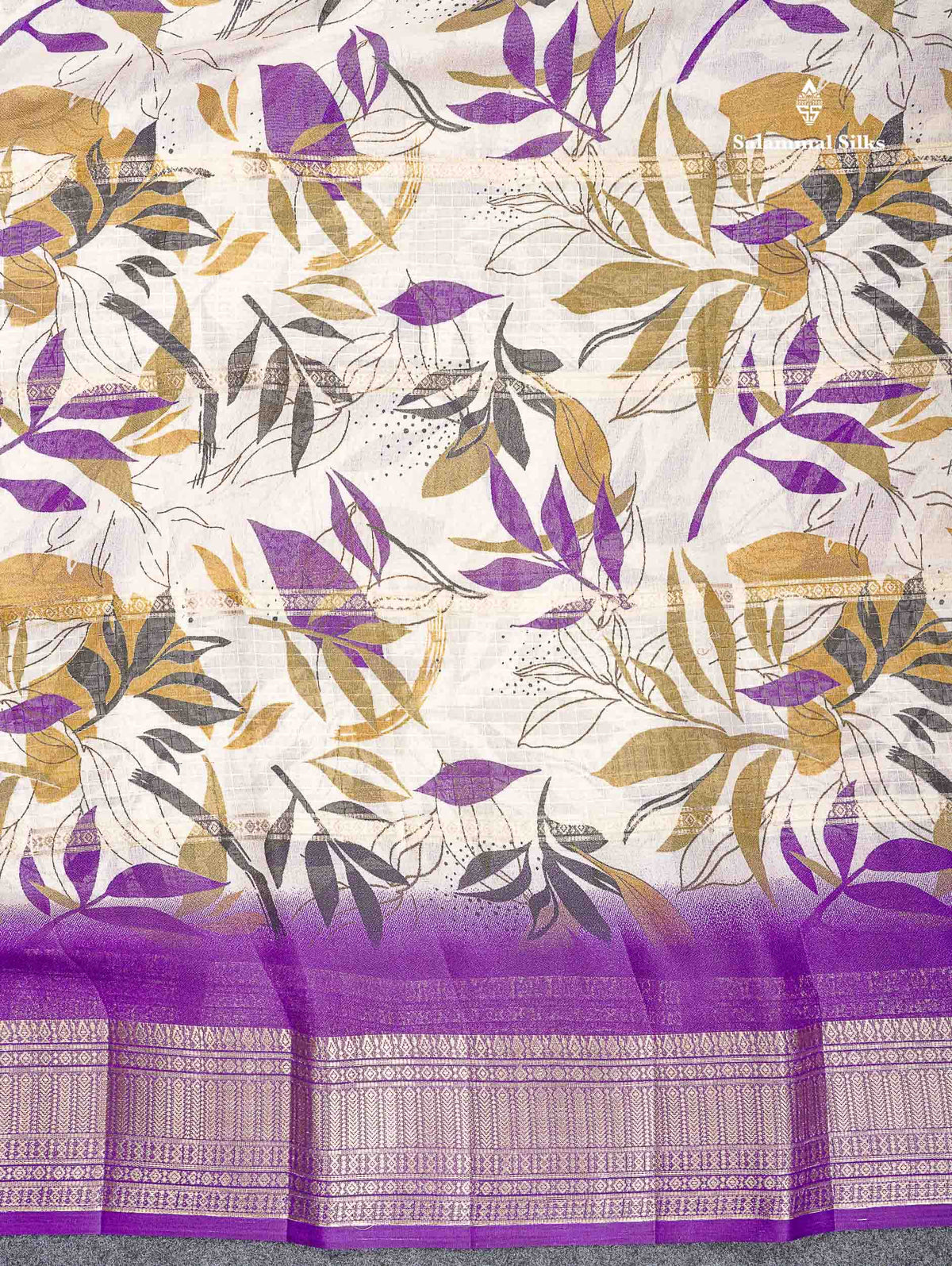 Semi Crepe Silk Saree - Half White Colour Body With Contrast Black Fancy Border