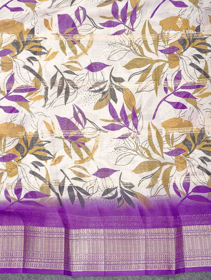 Semi Crepe Silk Saree - Half White Colour Body With Contrast Black Fancy Border
