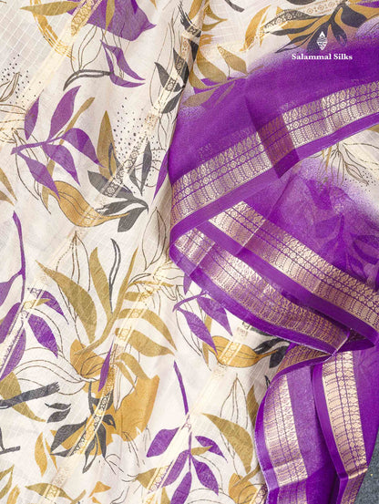 Semi Crepe Silk Saree - Half White Colour Body With Contrast Black Fancy Border