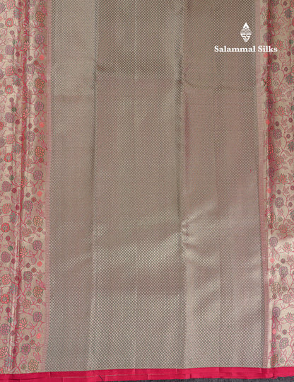 Beautiful Peach Menakari Work Tissue Bridal Pure Kanjivaram Silk Saree With Fancy Border