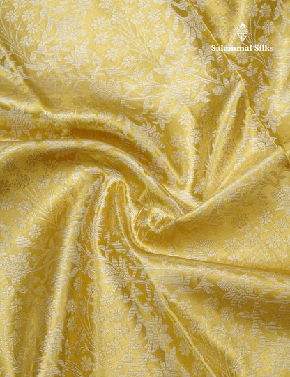 Golden Yellow Beautiful Tissue Grand Bridal Pure Kanjivaram Silk Saree With Maroon Evening Morning Border