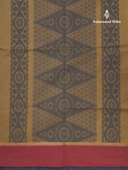 Beautiful Beige Thread Work Buttas Pure Cotton Saree With Contrast Light Maroon Border