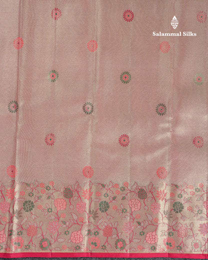 Beautiful Peach Menakari Work Tissue Bridal Pure Kanjivaram Silk Saree With Fancy Border
