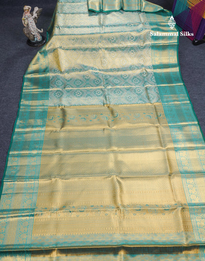 Sapphire Green Meenakari Tissue Bridal Pure Kanjivaram Silk Saree With Self Traditional Border
