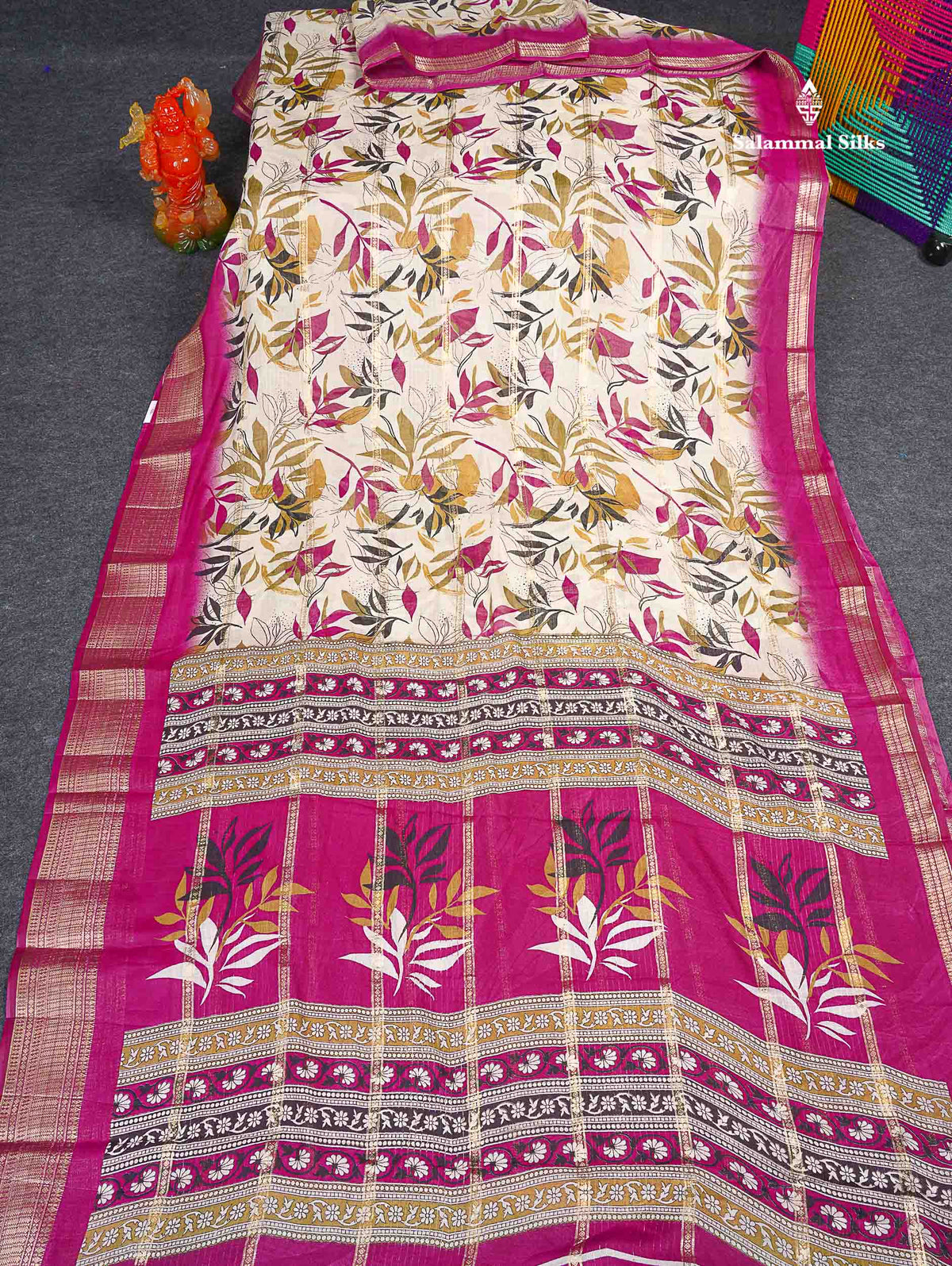 Semi Crepe Silk Saree - Half White Colour Body With Contrast Pink Fancy Border