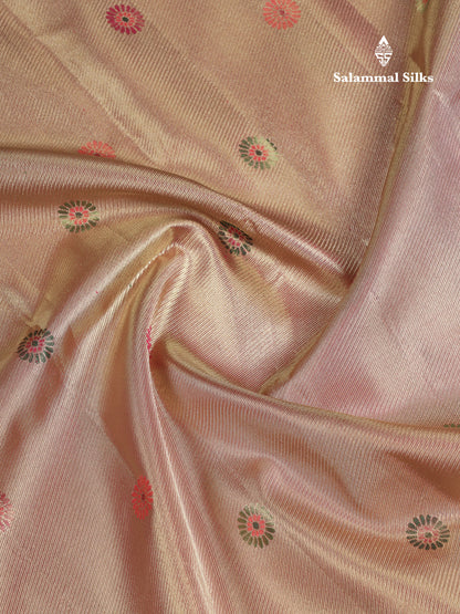 Beautiful Peach Menakari Work Tissue Bridal Pure Kanjivaram Silk Saree With Fancy Border