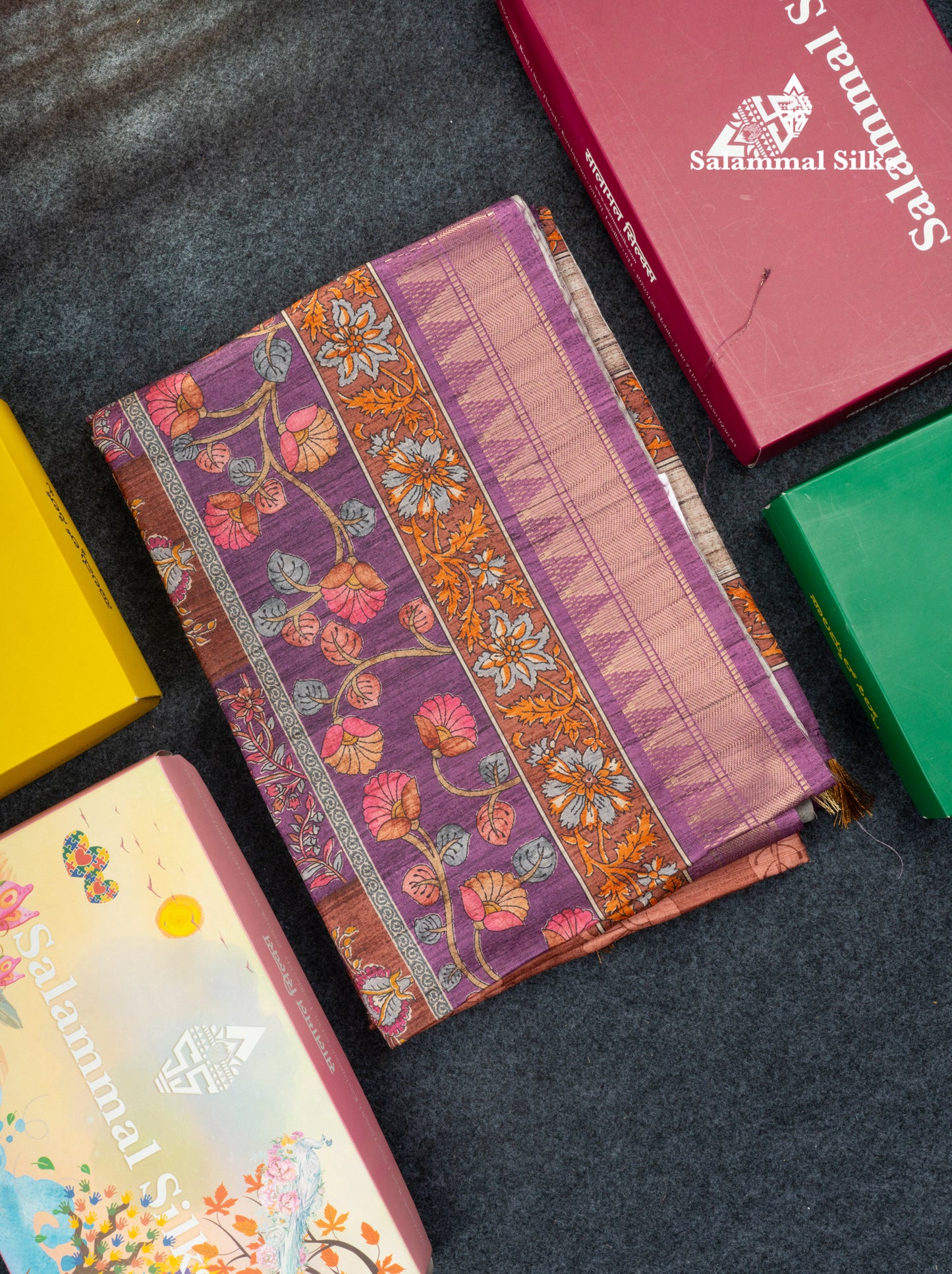 Mustard Yellow Semi Tussar Fancy Saree With Contrast Pink Shade Border