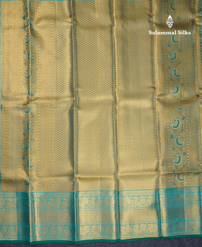 Sapphire Green Meenakari Tissue Bridal Pure Kanjivaram Silk Saree With Self Traditional Border