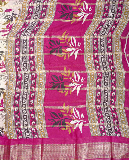 Semi Crepe Silk Saree - Half White Colour Body With Contrast Black Fancy Border