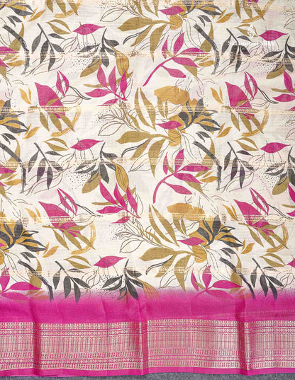 Semi Crepe Silk Saree - Half White Colour Body With Contrast Black Fancy Border