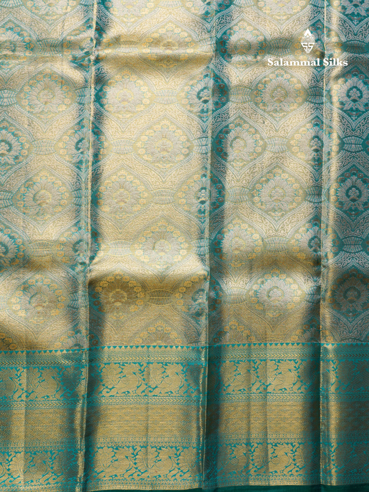 Sapphire Green Meenakari Tissue Bridal Pure Kanjivaram Silk Saree With Self Traditional Border