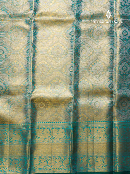 Sapphire Green Meenakari Tissue Bridal Pure Kanjivaram Silk Saree With Self Traditional Border
