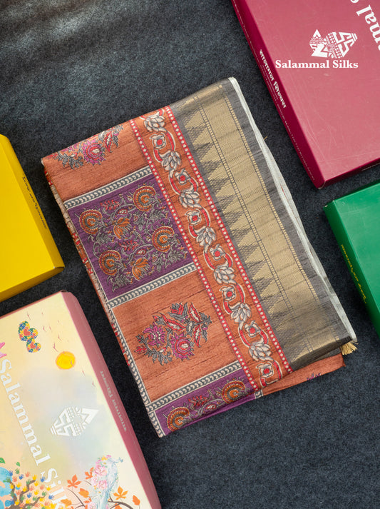 Mustard Yellow Semi Tussar Fancy Saree With Contrast Pink Shade Border