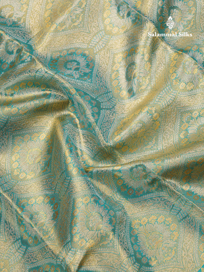 Sapphire Green Meenakari Tissue Bridal Pure Kanjivaram Silk Saree With Self Traditional Border