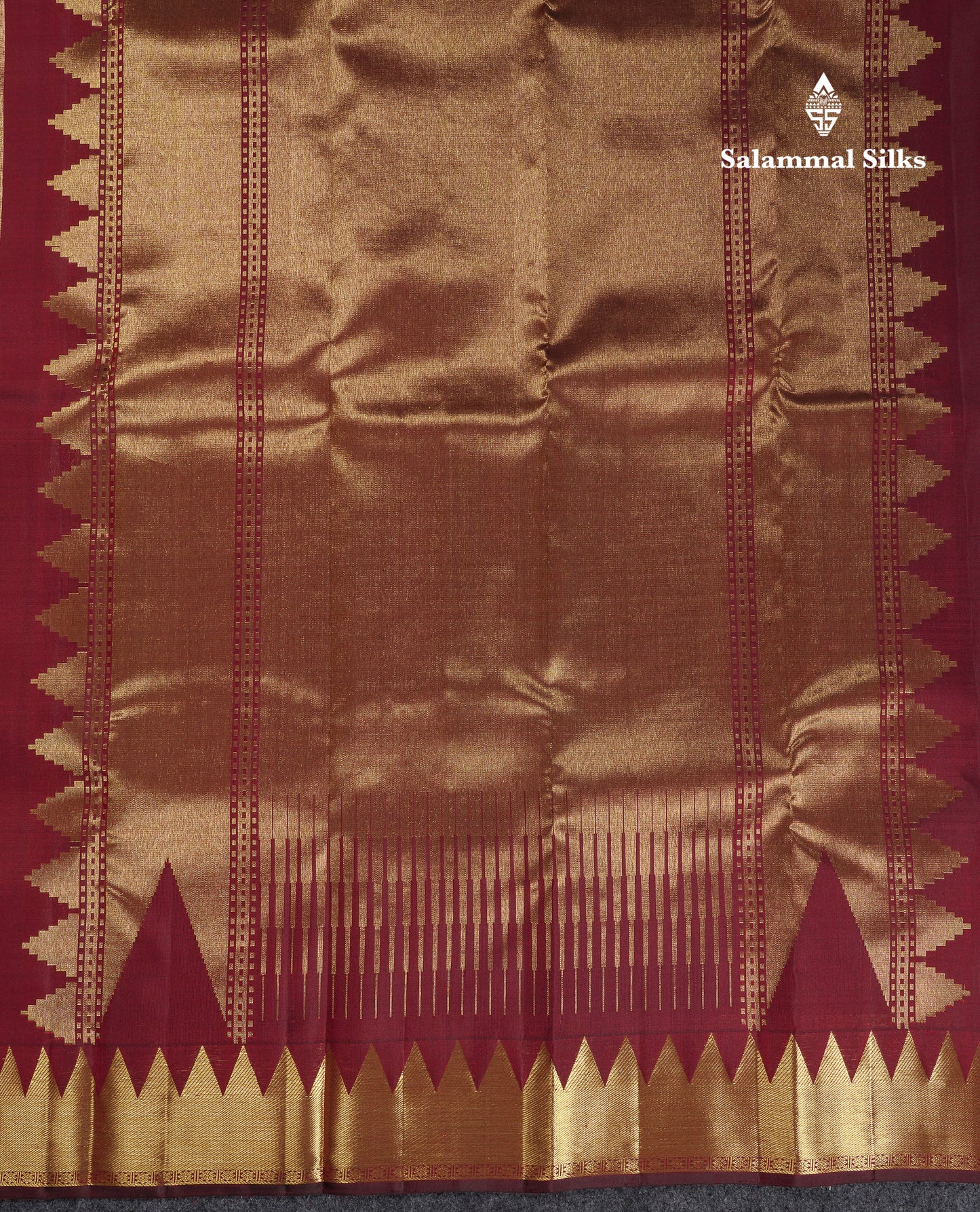 Beautiful Dark Maroon Rising Temple Pure Kanjivaram Silk Saree With Traditional Border