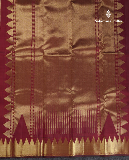 Beautiful Dark Maroon Rising Temple Pure Kanjivaram Silk Saree With Traditional Border