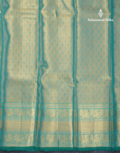 Sapphire Green Meenakari Tissue Bridal Pure Kanjivaram Silk Saree With Self Traditional Border