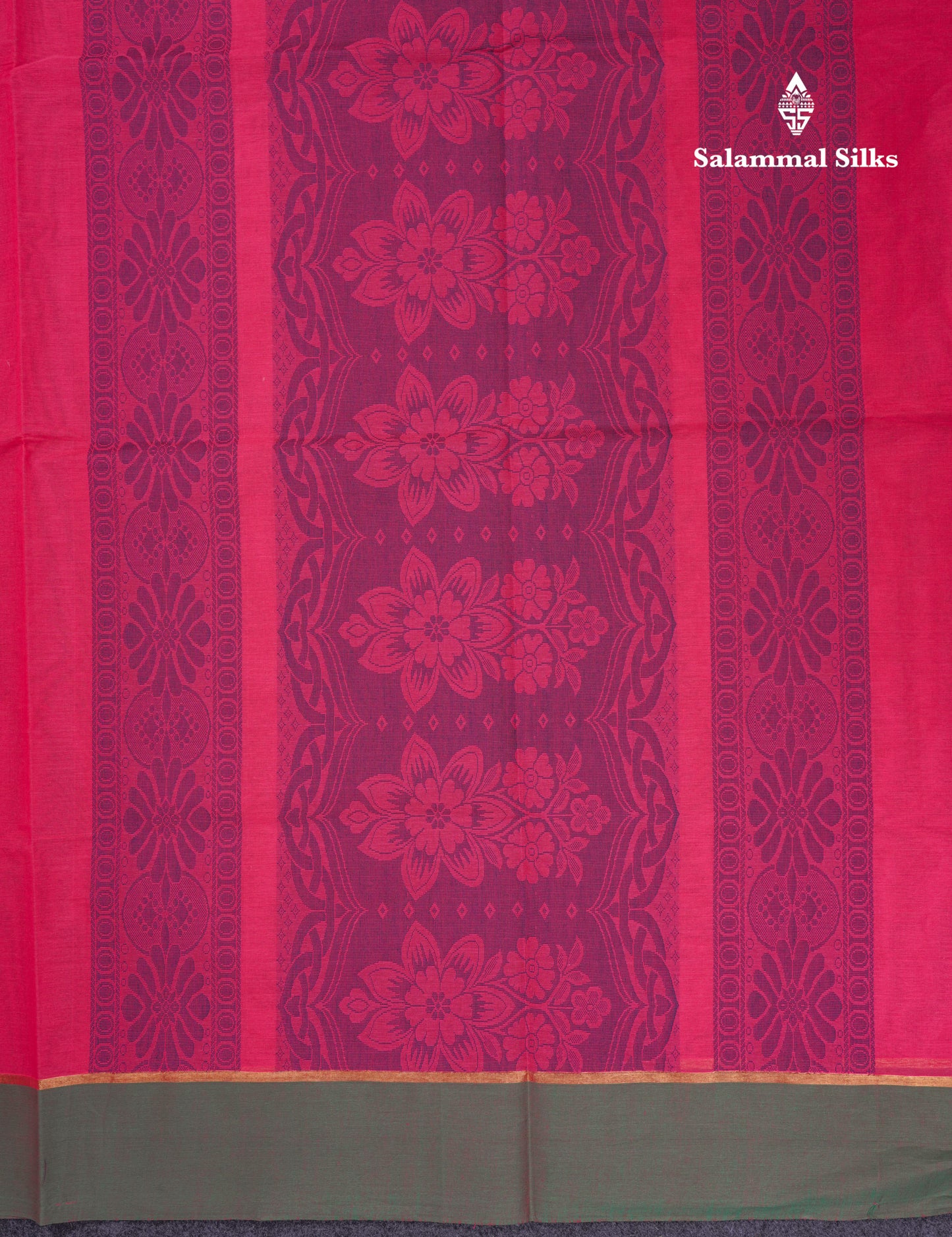 Beautiful Pink Thread Work Buttas Pure Cotton Saree With Contrast Dual Tone Green Border