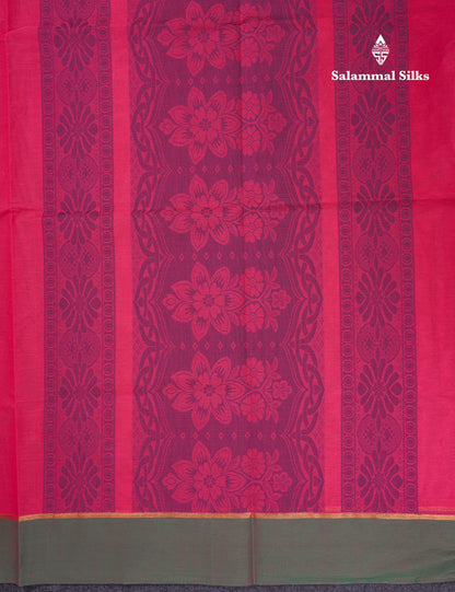 Beautiful Pink Thread Work Buttas Pure Cotton Saree With Contrast Dual Tone Green Border
