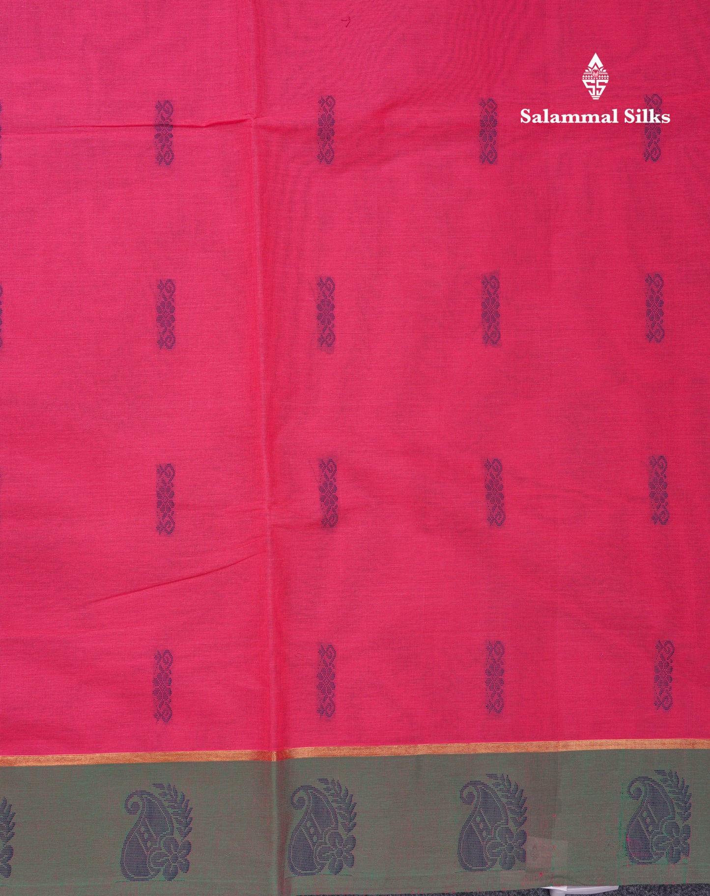 Beautiful Pink Thread Work Buttas Pure Cotton Saree With Contrast Dual Tone Green Border