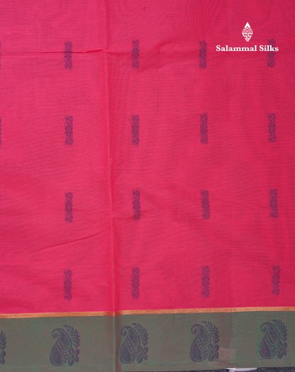Beautiful Pink Thread Work Buttas Pure Cotton Saree With Contrast Dual Tone Green Border