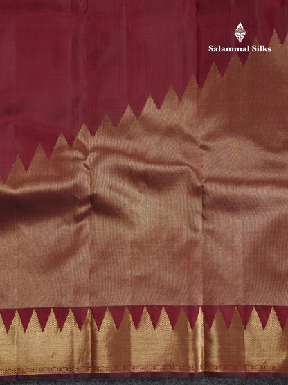 Beautiful Dark Maroon Rising Temple Pure Kanjivaram Silk Saree With Traditional Border