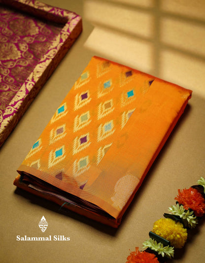 Beautiful Royal Blue Ikkat Semi Silk Fancy Saree With Vadamalli Blouse