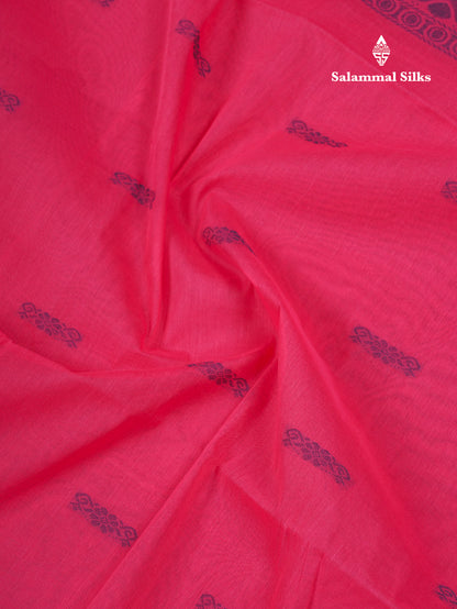Beautiful Pink Thread Work Buttas Pure Cotton Saree With Contrast Dual Tone Green Border