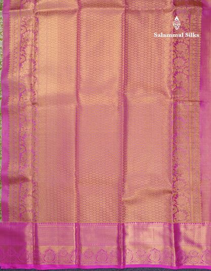 Olive Green Beautiful Grand Tissue Bridal Pure Silk Saree With Pink Border