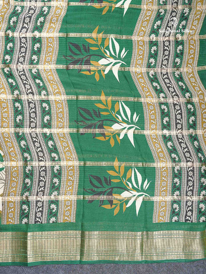 Semi Crepe Silk Saree - Half White Colour Body With Contrast Black Fancy Border