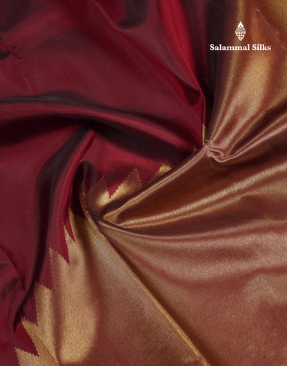 Beautiful Dark Maroon Rising Temple Pure Kanjivaram Silk Saree With Traditional Border