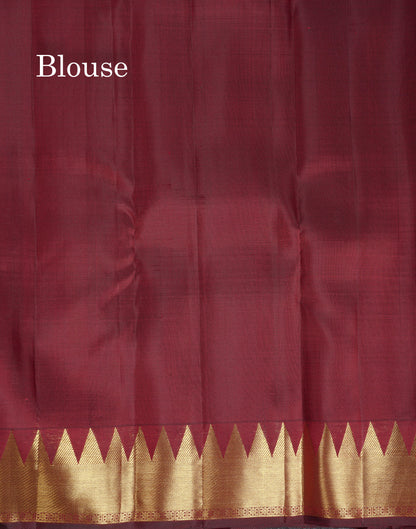Beautiful Dark Maroon Rising Temple Pure Kanjivaram Silk Saree With Traditional Border