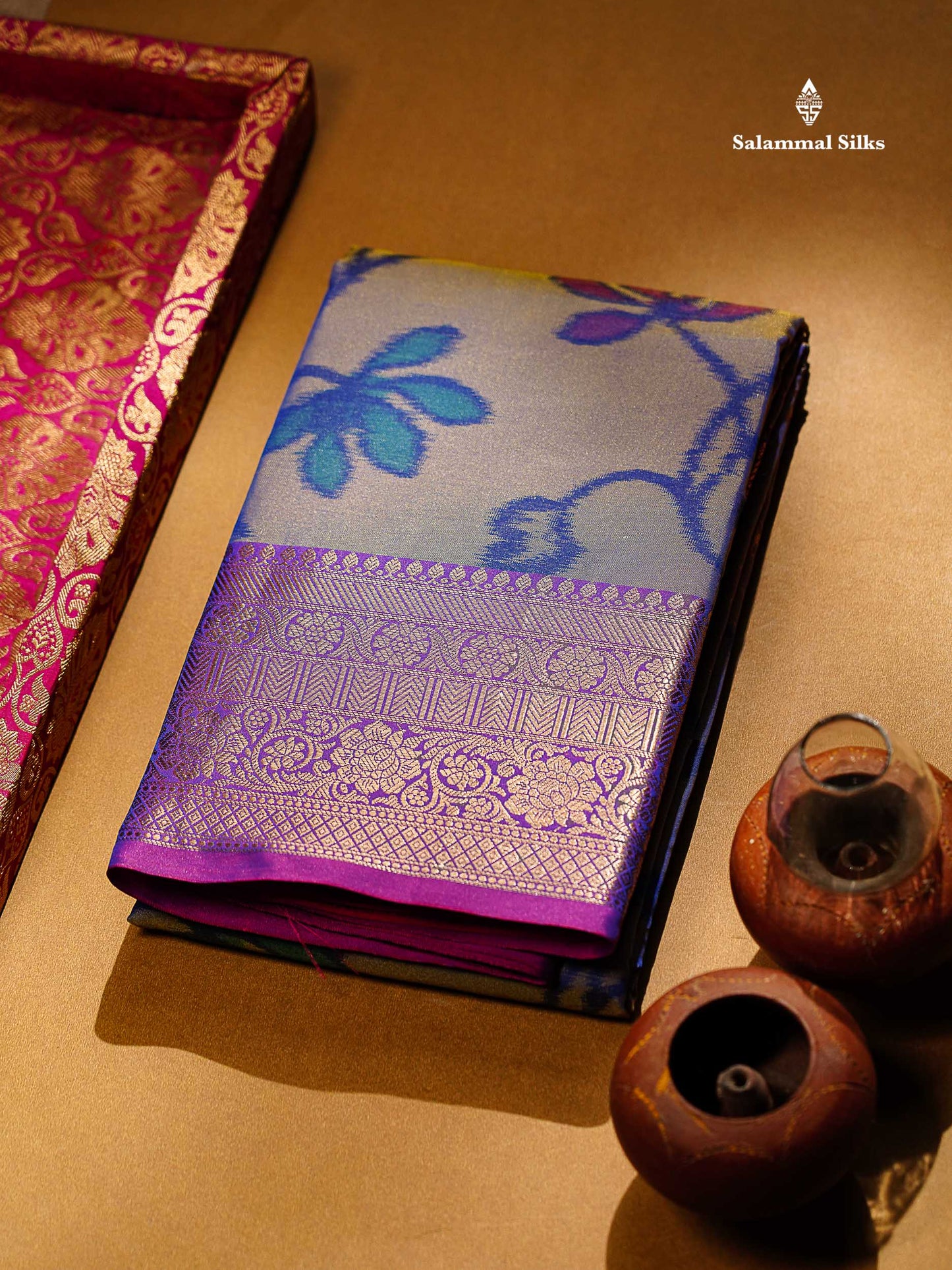 Beautiful Dual Tone Pink Pochampalli Design Semi Silk Saree With Contrast Magenta Pink Traditional Border